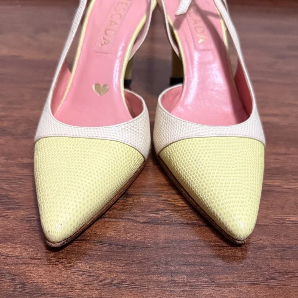 Escada Butter Yellow Slingback Heels Retro Minimalist Quiet Luxury Career